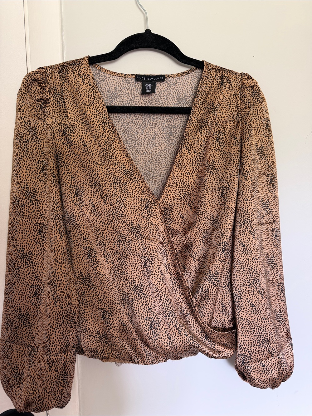 Sincerely Jules Tan and Black Leopard-Print Wrap Blouse
